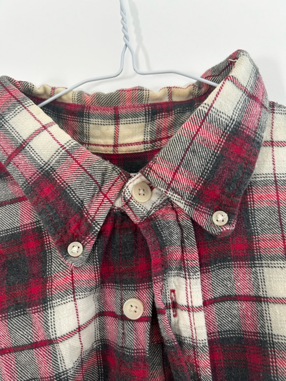 100% Cotton Red, White & Black Plaid Button-Down Flannel Shirt